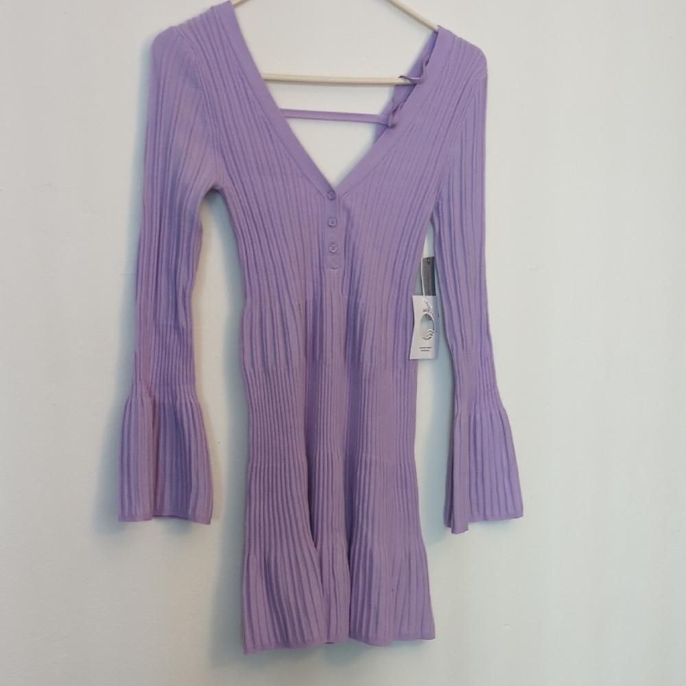 Chic Lavender Knit Dress with Bell Sleeves
